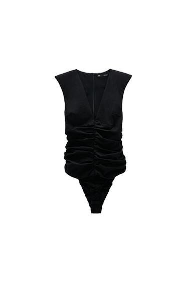 SHOULDER PAD DRAPED BODYSUIT