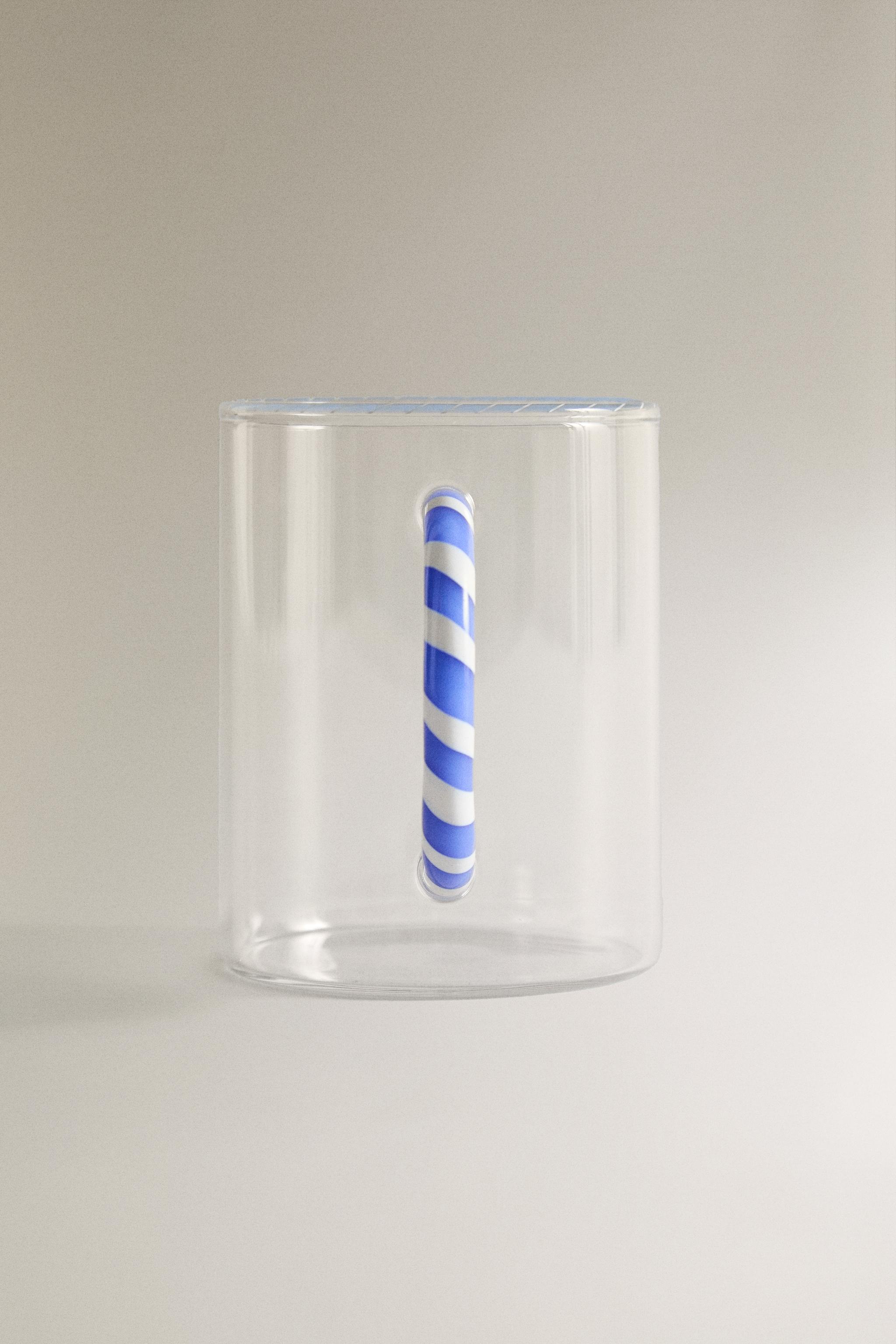 BOROSILICATE GLASS MUG WITH HANDLE AND COLORED RIM - Light