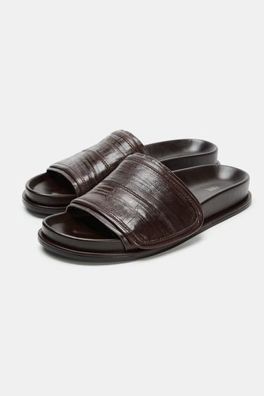 SANDALES PLATES EN CUIR - Marron de Zara - Image 1
