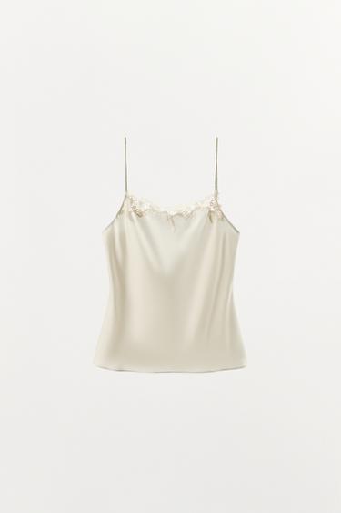 SATIN LACE-TRIMMED CAMISOLE TOP - Ecru by Zara