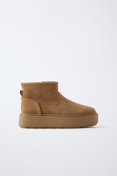 LEATHER PLATFORM ANKLE BOOTS - Brown by Zara