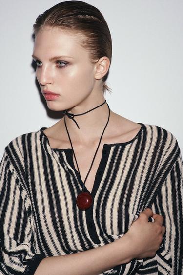 Zara LEATHER CORD STONE NECKLACE - Red - Image 0