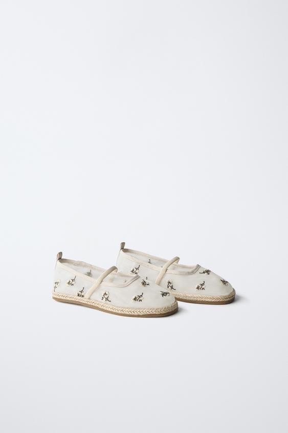 EMBROIDERED JUTE BALLET FLATS