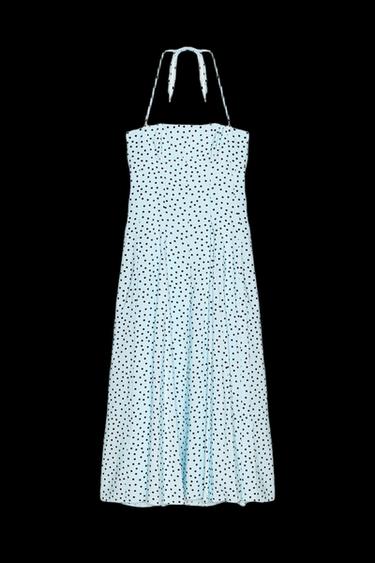 Zara POLKA DOT VOLUME HALTER MIDI DRESS - Brown-Blue - Image 0
