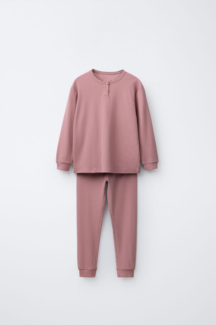 2-6 YEARS PLAIN RIBBED PYJAMAS Pink ZARA India