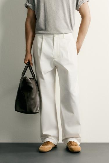 PANTALÓN STRAIGHT FIT PLIEGUES - Blanco roto de Zara