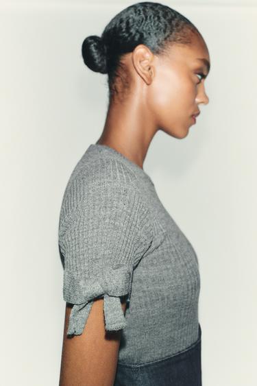 RIBBED KNIT SWEATER WITH BOWS - Grey by Zara