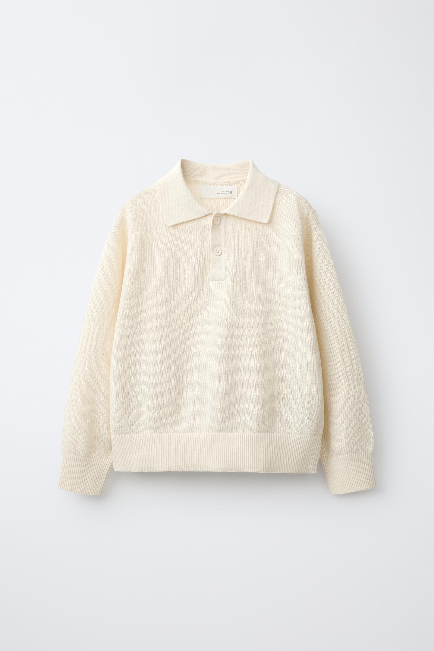 Детское поло Zara Plain Textured Polo, цвет: Экрю — фото 1