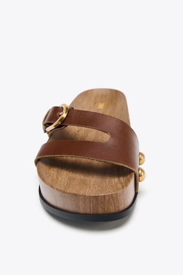 LEATHER STRAPPY PLATFORM SANDALS - Brown by Zara - Image 3