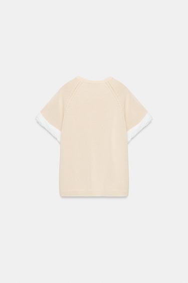 PULL EN MAILLE À MANCHES REVERS BIMATIÈRE - Écru de Zara - Image 8