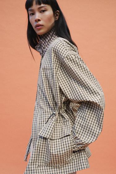 VESTE À CARREAUX COL MONTANT - Blanc cassé de Zara - Image 8