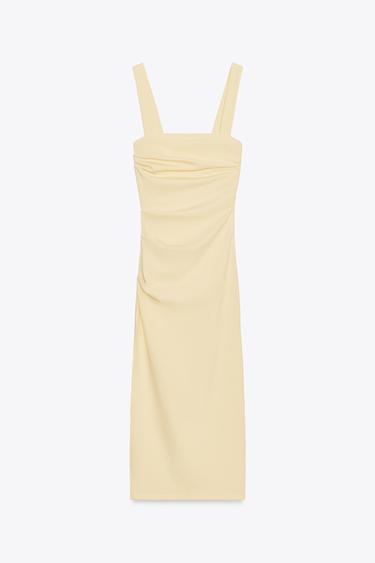VESTIDO MIDI COM PREGAS - Amarelo da Zara