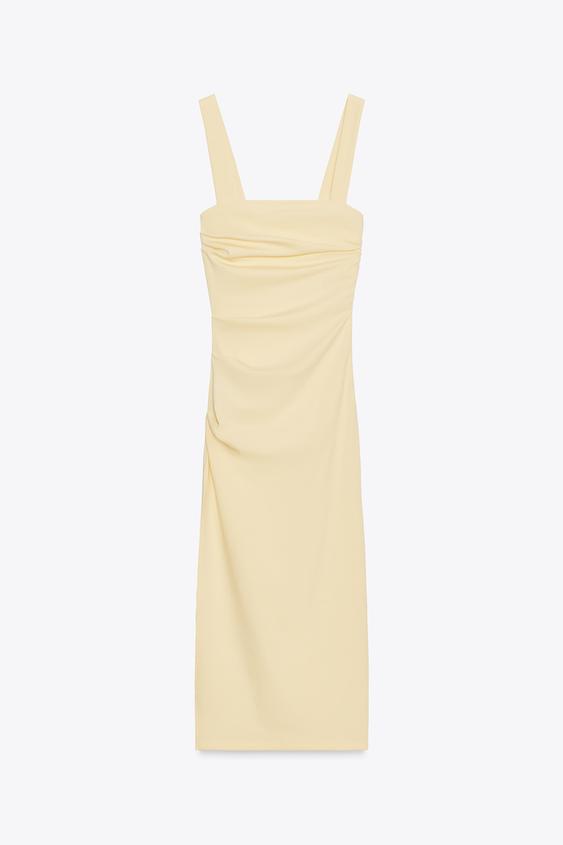 ROBE MIDI PLIS - Jaune de Zara - Image 0