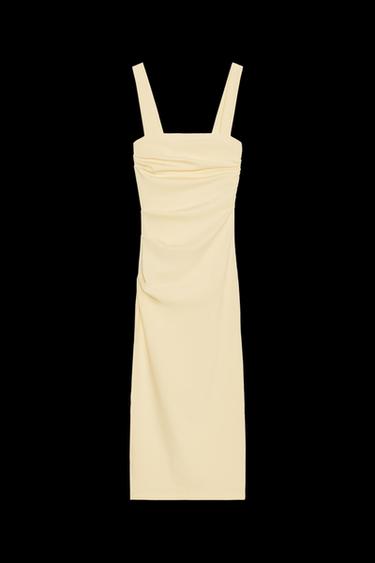 Zara PLEATED MIDI DRESS - Yellow - Image 0