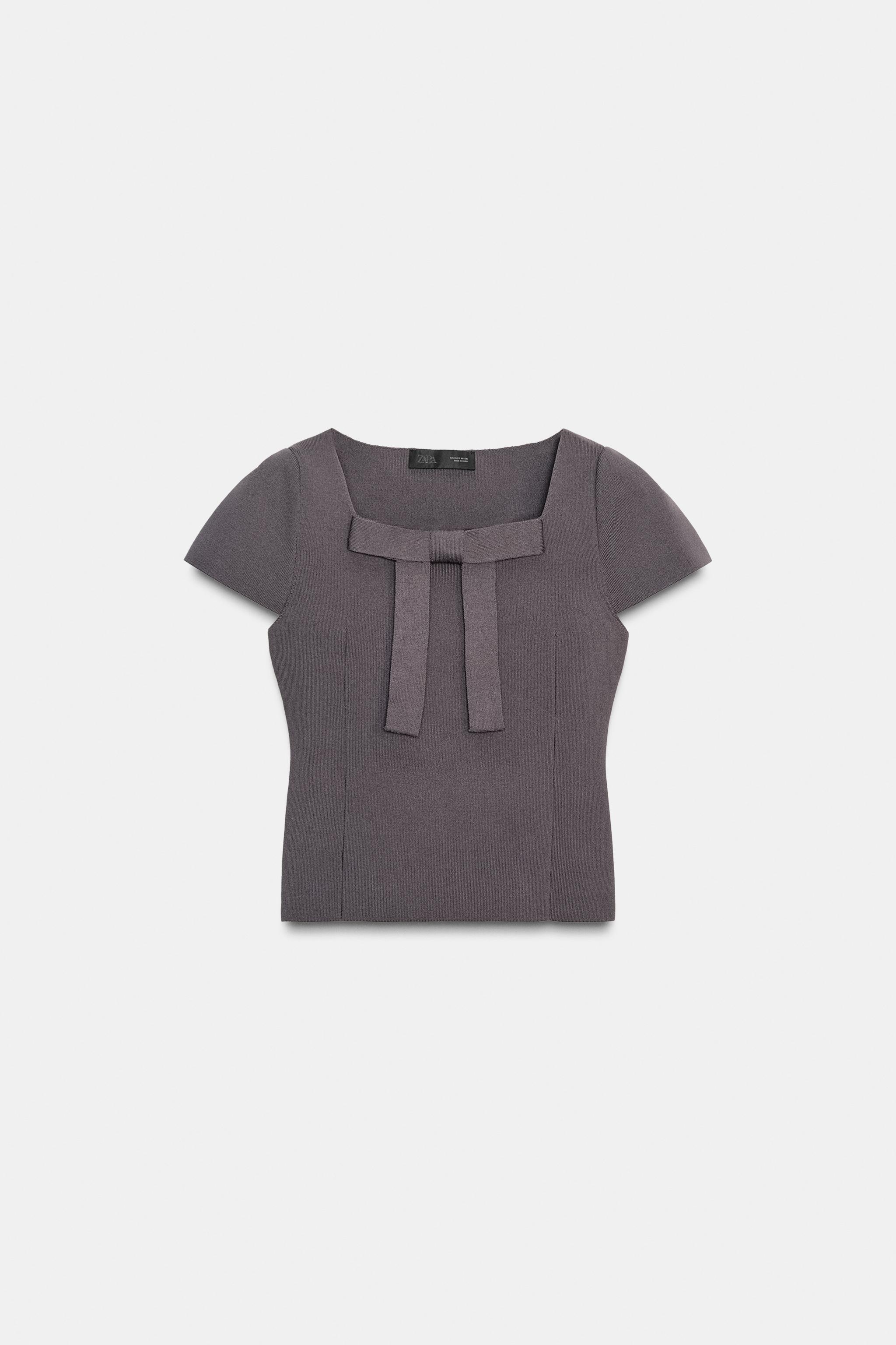 SHORT SLEEVE KNIT JUMPER WITH BOW - Charcoal grey | ZARA Turkey