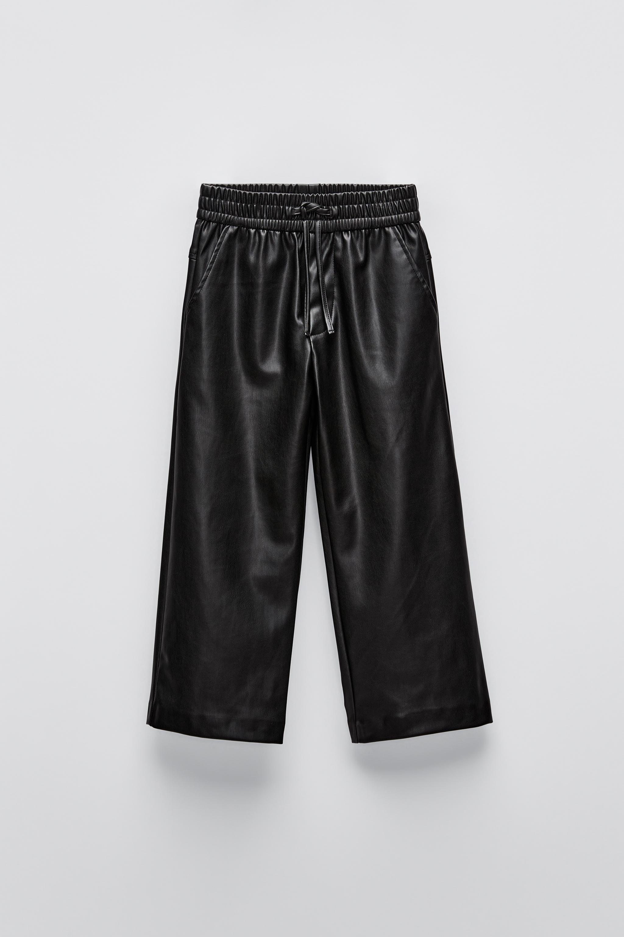 Leather Trousers Pantalones Cuero Zara Wide Leg Zara Pantalon De