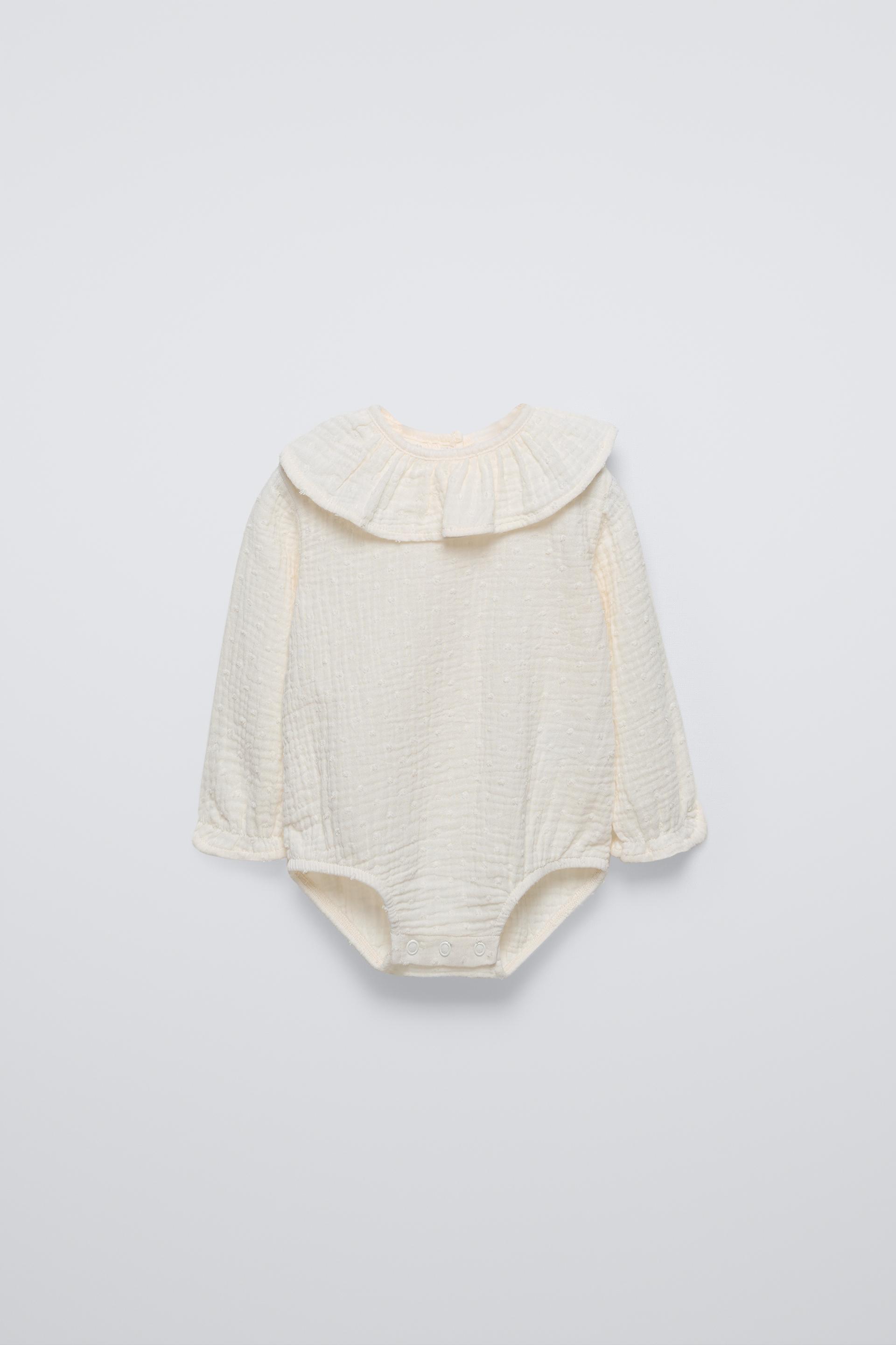 Ruffled Dotted Mesh Bodysuit Light Ecru Zara United States