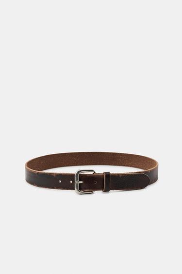 CINTO EM COURO 100% EFEITO DESGASTADO - Marrom da Zara