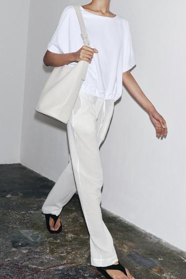 T-SHIRT EN COTON FRONCÉ - Blanc de Zara - Image 4