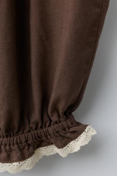 LACE TRIM SAROUEL TROUSERS - Brown by Zara - Image 3