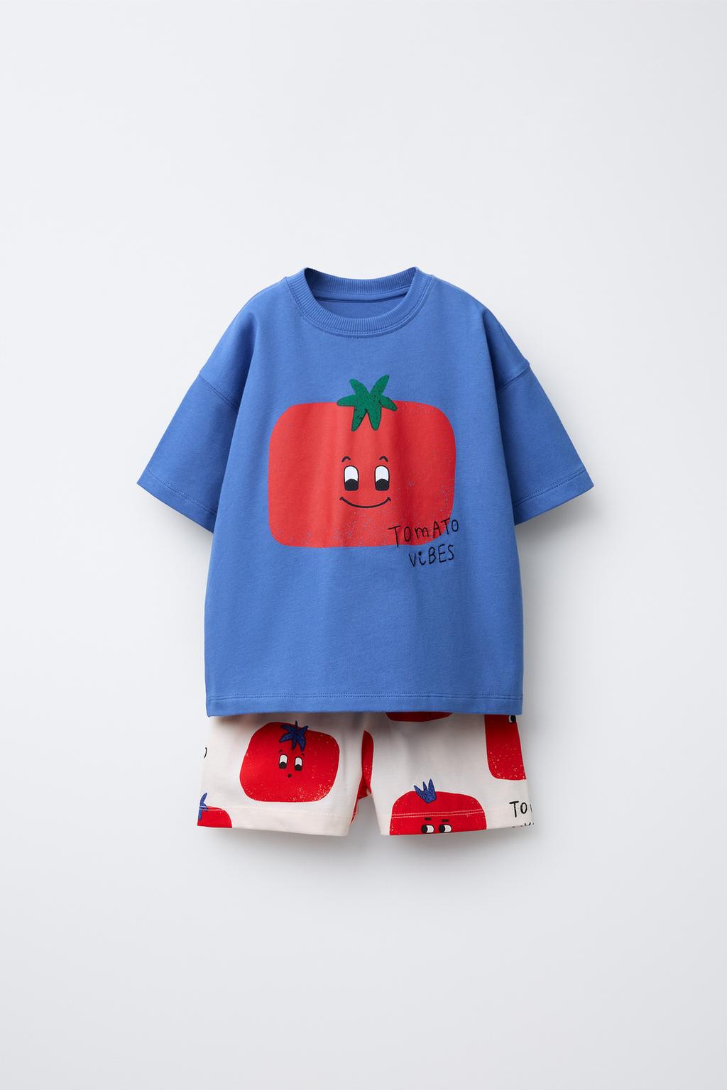 TOMATO PRINT JOGGING T-SHIRT AND BERMUDA SET