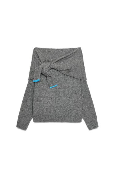 OFF-SHOULDER-STRICKPULLOVER - Grau meliert von Zara - Bild 0