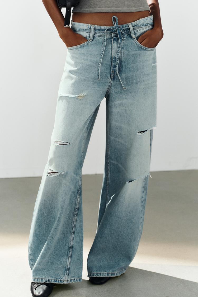 Jeans holgados rotos con cinturón de tiro medio TRF 2