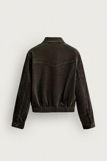 CROPPED CORDUROY OVERSHIRT — Dark green 2