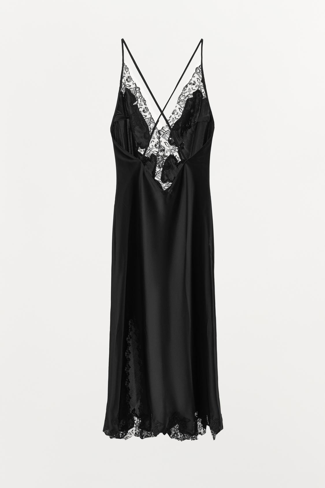 EMBROIDERED LACE SATIN DRESS