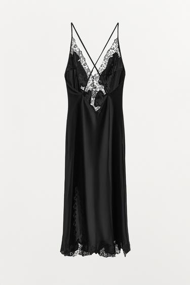 ROBE SATINÉE BRODERIES DENTELLE - Noir de Zara - Image 7