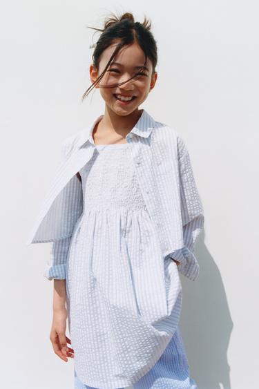 STRIPED CROPPED SHIRT AND DRESS SET - Oyster-white by Zara