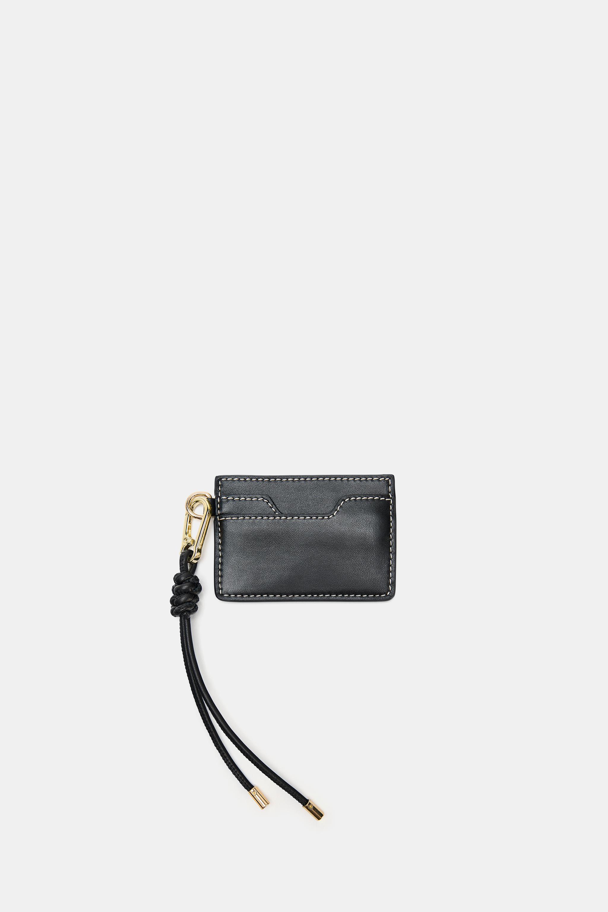 LEATHER CARD HOLDER WALLET — Black