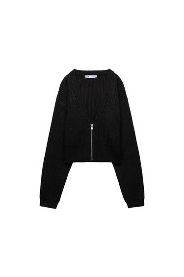 CROPPED KNIT ZIP CARDIGAN