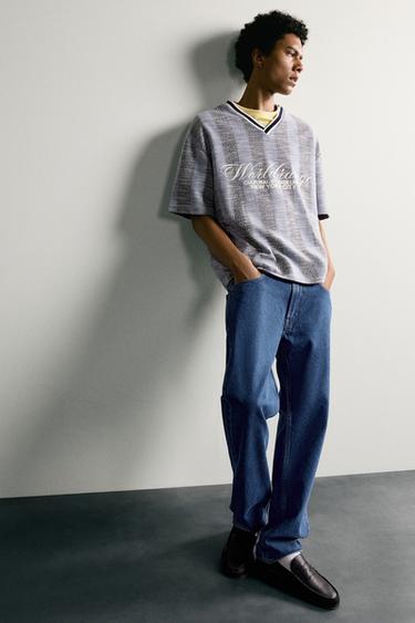 RETRO FOOTBALL JACQUARD EMBROIDERED SWEATSHIRT - blue/black by Zara
