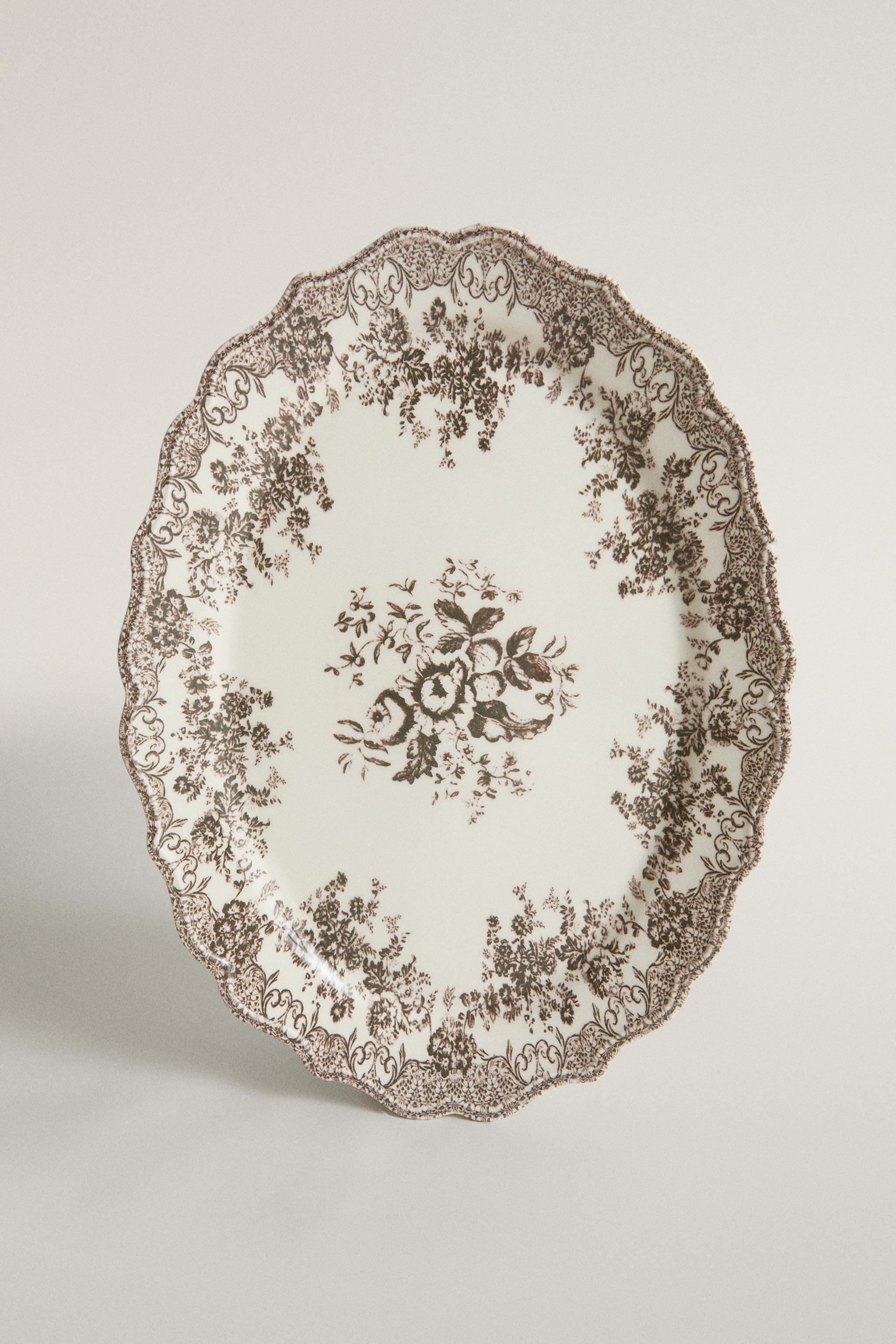 FLORAL EARTHENWARE SERVING DISH - Blue | ZARA United States
