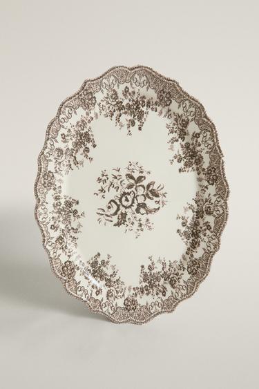 FLORAL EARTHENWARE SERVING DISH — Brown 1