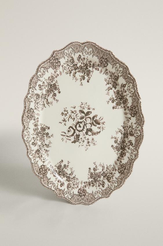 FLORAL EARTHENWARE SERVING DISH - Brown by Zara - Image 0