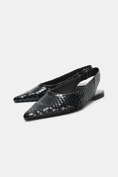 POINTED LEATHER BALLET FLATS - Black by Zara - Image 3