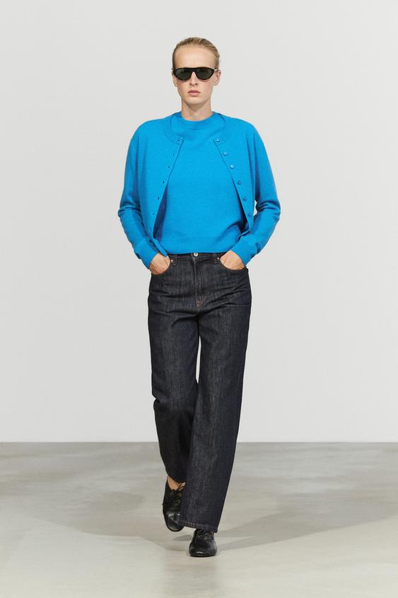 Zara Short sleeve wool blend knit sweater - Turquoise - Image 0