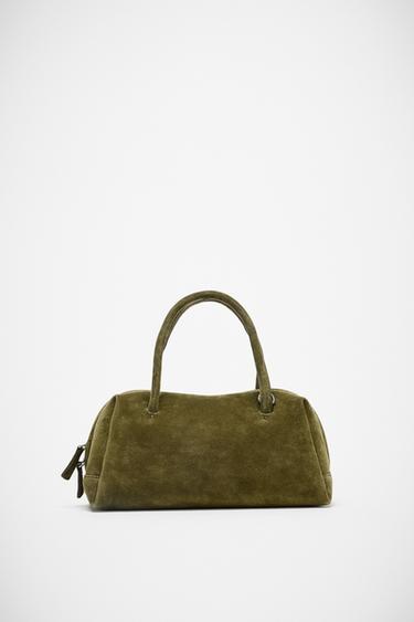 BOLSO PIEL SERRAJE BOWLING - Verde Caqui de Zara