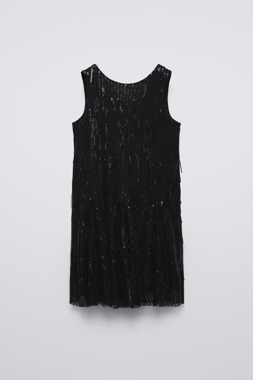フリンジ付きスパンコールワンピース - ブラック | ZARA Japan / 日本