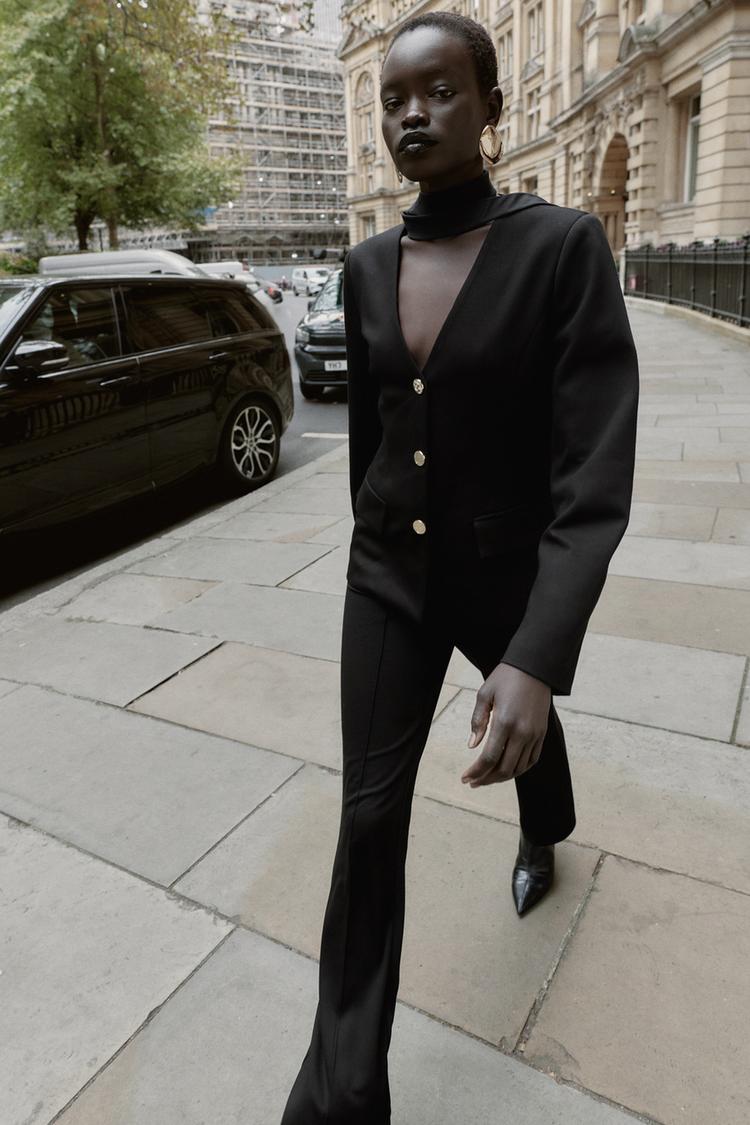 CROPPED BLAZER WITH SHOULDER PADS Black ZARA Canada