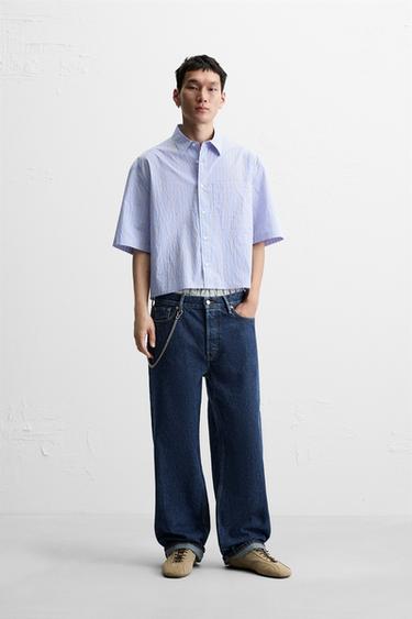 STRIPED CROPPED FIT SHIRT - Blue by Zara - Image 0