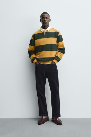 CONTRAST COLLAR POLO SWEATSHIRT - Green stripe by Zara - Image 0