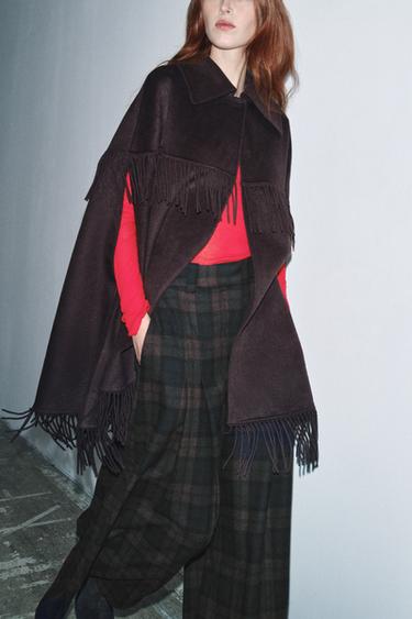CAPE AVEC LAINE FRANGES - Marron de Zara - Image 3