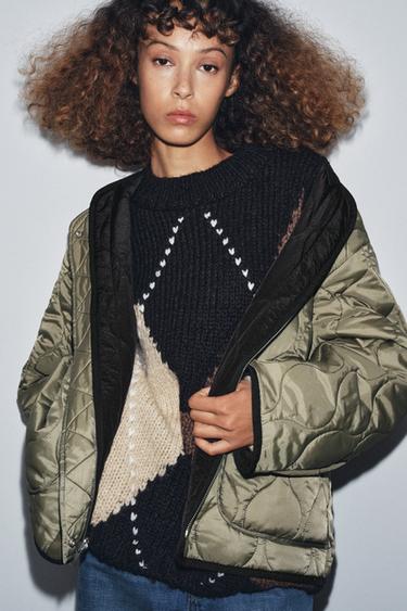 ZW COLLECTION REVERSIBLE QUILTED JACKET - Black / Green by Zara - Image 1