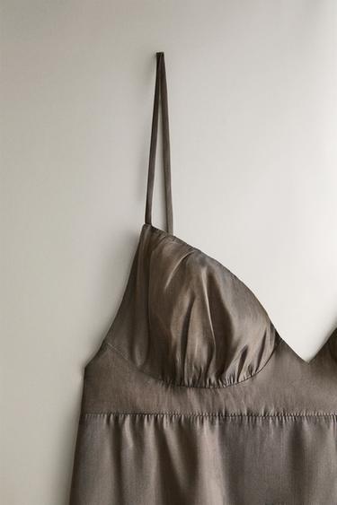 ORGANZA SILK NIGHTDRESS - Grey / Tan by Zara - Image 1