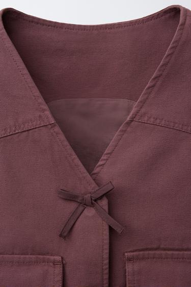 CANVAS WAISTCOAT WITH BOWS - Aubergine by Zara