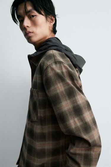 CHECK OVERSHIRT WITH ZIP - Brown by Zara