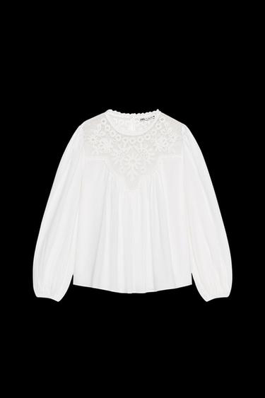 Zara ZW COLLECTION COMBINATION MESH TOP - Ecru - Image 0